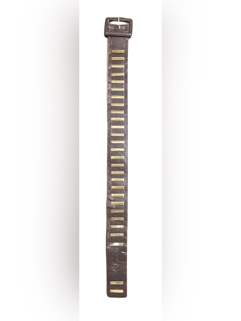 Vintage Yves Saint Laurent Brown Leather Belt with Gold Rectangular Studs Sz Med